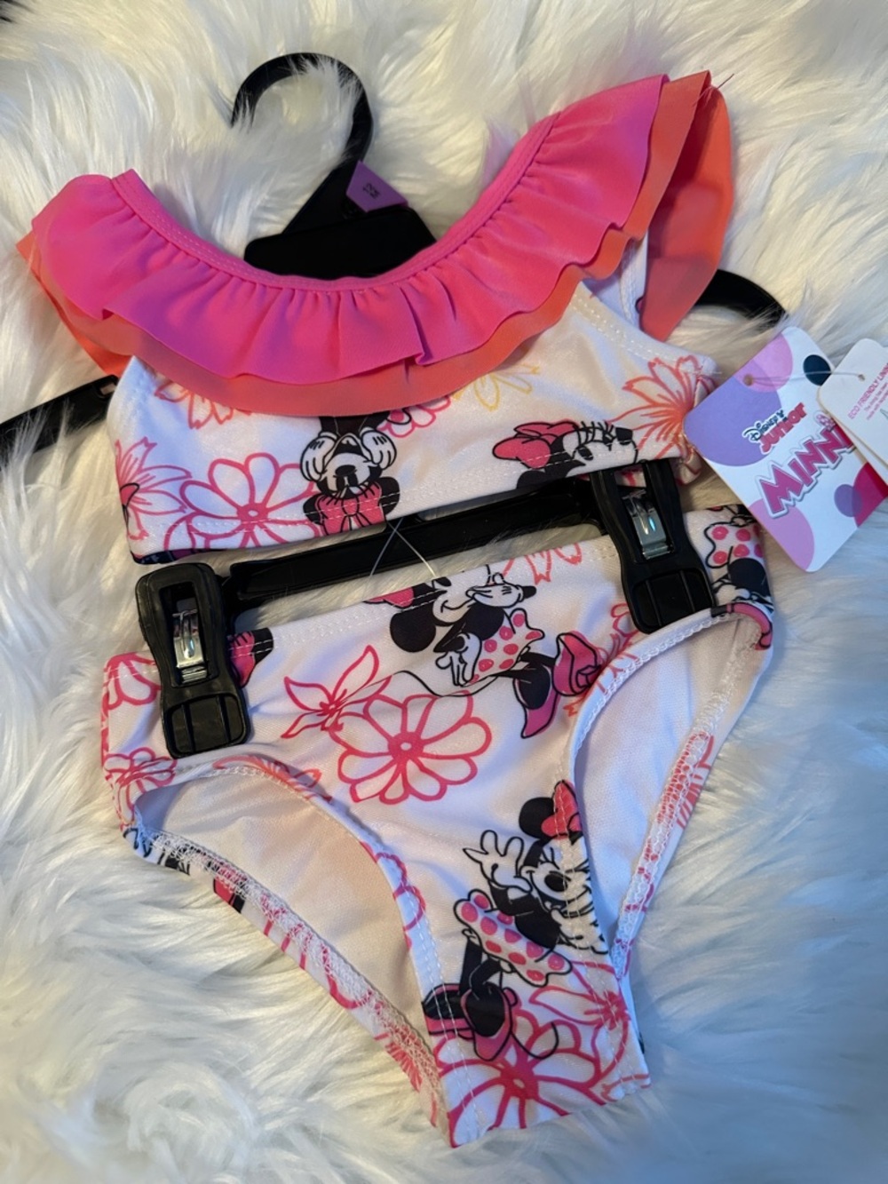 NWTS Disney Minnie Mouse Pink & Coral Ruffle Two-Piece Swim Set Sz 12 months